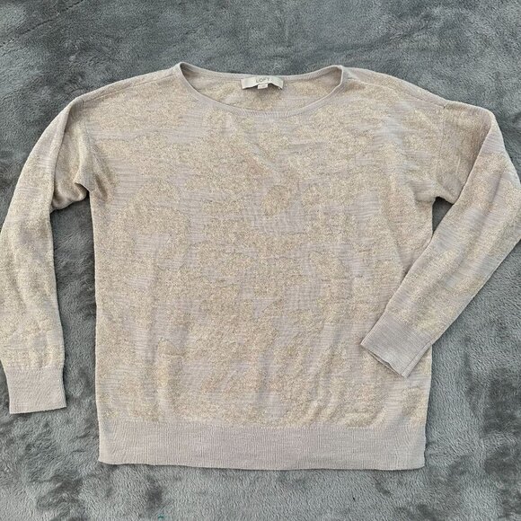 Loft Crew Neck Pullover Sweater Women's MEDIUM Gold Tan Floral - Picture 1 of 6